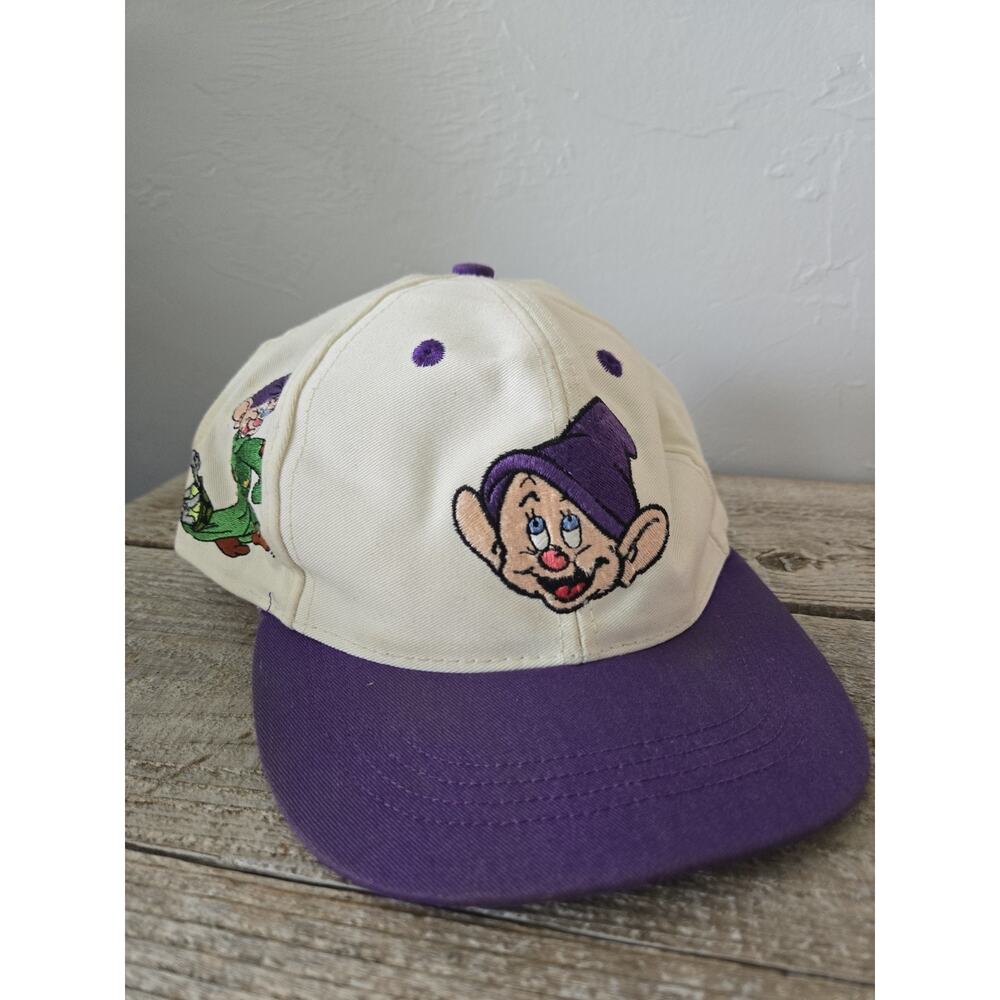 VTG 90s Disney Store Dopey Baseball Hat White Purple Embroidered Youth Cap
